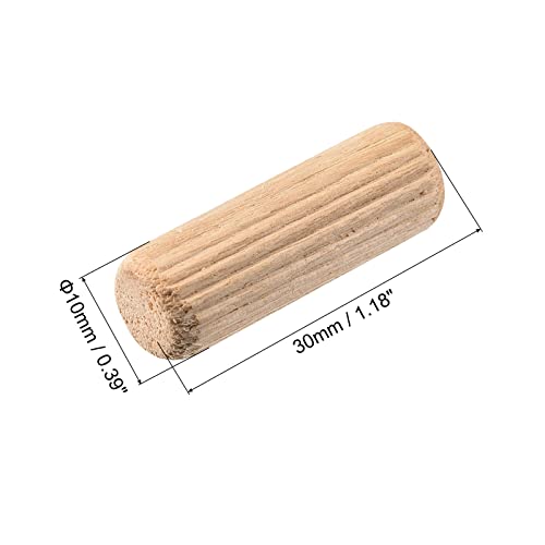 uxcell Wooden Dowel Pins 36pcs 10x30mm(3/8" x1-1/4) Fluted Beveled Ends Wood Dowel Pegs Kiln Dried Hardwood for Woodworking Furniture Shelf - size: 10x30mm