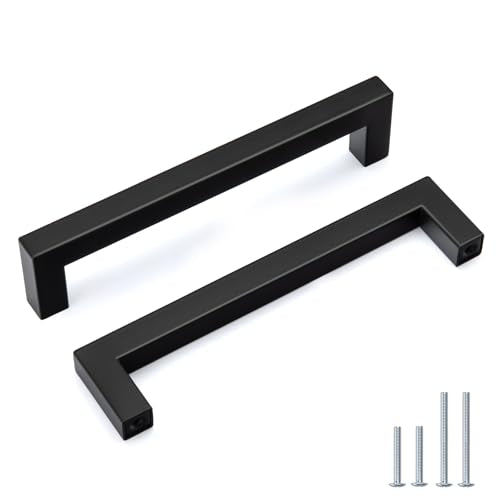 Goldenwarm 5 Pack 6-1/4 in Matte Black Cabinet Handles Square Drawer Pulls - color: Matte Black, size: 6 1/4 Inch Hole Center