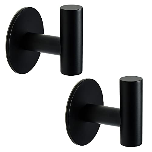 Vuzvuv Matte Black Self Adhesive Stainless Steel Towel Hook (2-Pack) | SUS304, Self-Adhesive, Heavy Duty, Waterproof, Coat Robe Clothes Wall Hook Holder for Bathroom Kitchen Office Hotel Pool - color: Black-2 Pcs