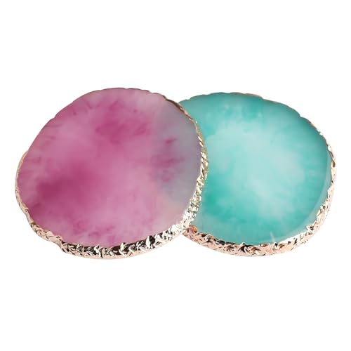 2 Pcs Resin Nail Art Palette Set, Gold Edge, Purple & Green - color: Purple, Green