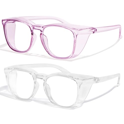Safety Glasses Anti Fog Clear Blue Light Blocking Eye Protection Nurse Goggles for Women Men - color: A9 Clear Purple + Transparent