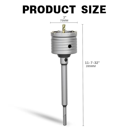 3" Concrete Hole Saw,75mm Masonry Hole Saw, with 220mm SDS Plus Shank Connecting Rod for Concrete Brick Cement Stone Wall Drilling Home Improvement - size: （3" 75mm）