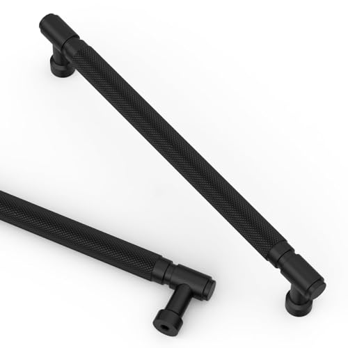 Asidrama 10 Pack 7.5 Inch(192mm) Matte Black Cabinet Pulls Knurled Kitchen Cabinet Handles, Cabinet Pulls Kitchen Cabinet Hardware for Cupboard Drawer Pulls - color: Matte Black, size: 7.5" Hole Center, style: 10 Pack