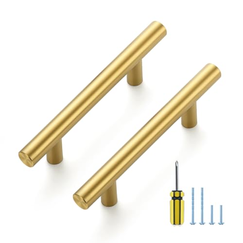 Ravinte Brushed Gold Cabinet Handles,Round T Pulls,3 Inch,30 Pack - color: Brushed Gold, size: 3 Inch Hole Center