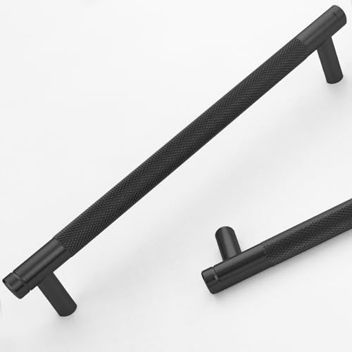 30 Pack 7 1/2 Inch 192 mm Black Cabinet Handles Cabinet Pulls Aluminum Handles Knurled Drawer Pulls Oxidation Finish with Diamond Pattern 8.6" Length (7.5" Hole Center) - color: PBlack, size: 7 1/2 Inch