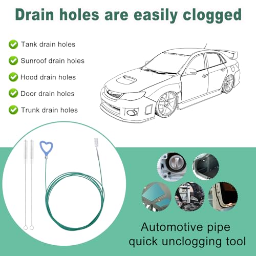 Sunroof Drain Cleaning Tool, 118in Long Wire Pipe Cleaner with 2 Straight Flexible Cleaning Brushes Heart Handle Design Drain Snake Unclogger Hole Cleaner for Auto Car Sunroof Wiper