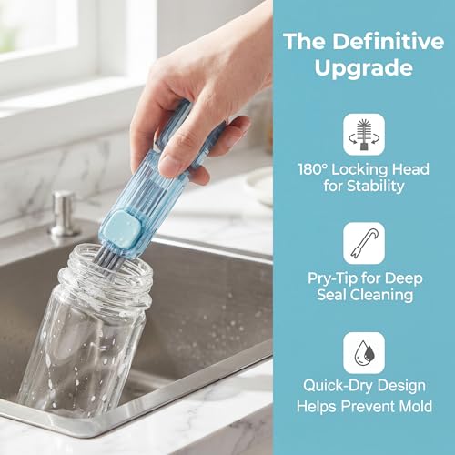 3Pcs 4 in 1 Cup Lid Gap Cleaning Brush Set,Multifunctional Crevice Cleaning Brush for Bottle,Multipurpose Bottle Cleaner with Compact Design Tiny Silicone Cup Holder Cleaner Tool,Kitchen Gadgets - color: Blue+green+grey