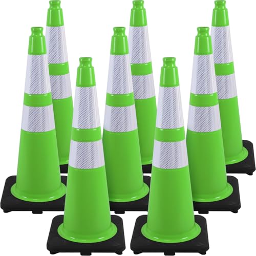 Fluorescent Green PVC Traffic Cones, 28" Large, 8 Count - color: Green, size: 28" Large