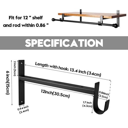 AddGrace Closet Rod Bracket Heavy Duty Shelf Brackets Black 12 Inch 4 Pack - color: Black 4pcs, size: 12 Inch