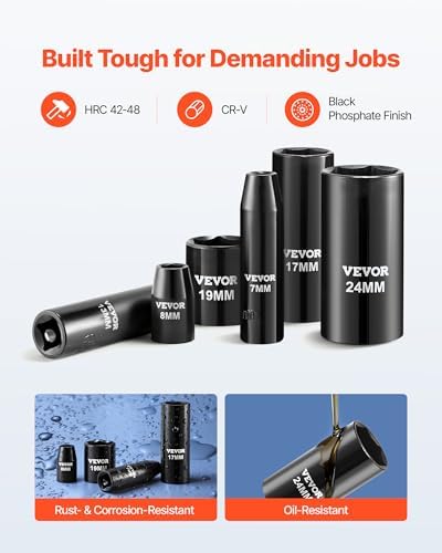VEVOR 3/8" Drive Impact Socket Set, 64 Piece, Deep & Shallow Kit - size: 3/8" 64 PCS