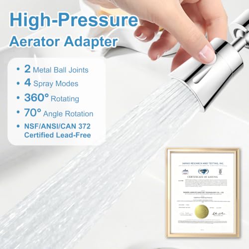 Faucet Aerator 4 Modes, 360° Swivel Faucet Sprayer Head Attachment, Chrome - color: Chrome, style: 2 Swivel Joints