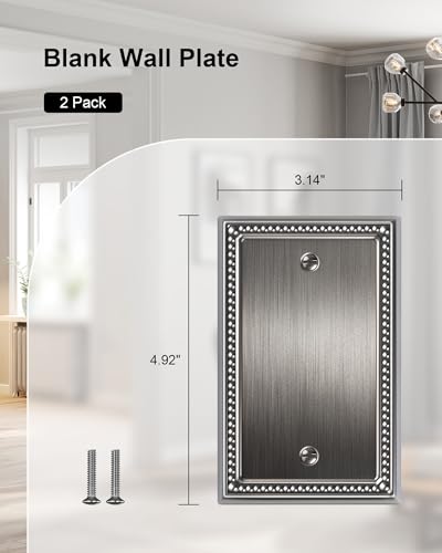 2-Pack Blank Outlet Cover Wall Plate, Heirloom Silver - color: Heirloom Silver, size: Single Blank 2PK