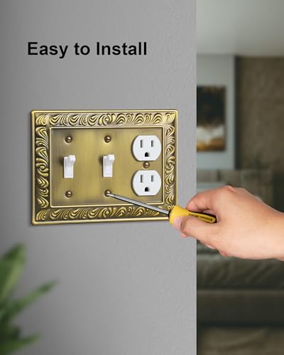 2-Pack Paisley Metal Combo Double Toggle/Single Duplex Outlet Cover - style: 2 Toggle/1 Duplex 2PK