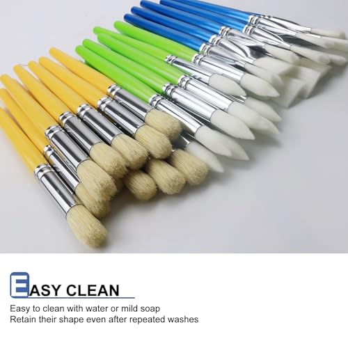 GACDR Kids Paint Brushes Bulk, 36PCS Classroom Paint Brushes for Kids | School bulk kids paint brushes with flat, round and mop styles for classrooms, preschool, washable paint, crafts, acrylic - color: 3 Colors