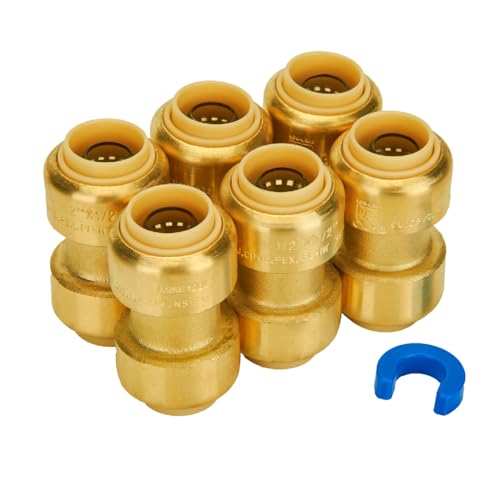 SUNGATOR 1/2 Inch Coupling, Push to Connect Plumbing Fitting, Brass, 6-Pack - color: Brass Coupling, 6 Pack, size: 1/2 Inch