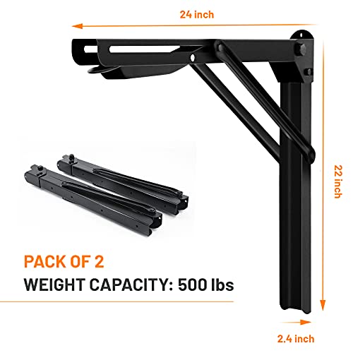 Wallmaster 24" Folding Shelf Brackets Wall Mount Collapsible Shelf Bracket - style: 2 Pack