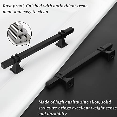10 Pack 5 Inch Matt Black Cabinet Pulls, Stainless Steel & Zinc, Modern Kitchen Cabinet Hardware - color: Black, size: 5 inch (128mm) Hole Center Pull