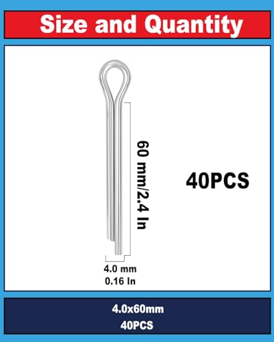 5/32" x 2-3/8" (M4 x 60mm) Cotter Pins, 304 Stainless Split Pins - 40 Pcs - size: M4 x 60mm