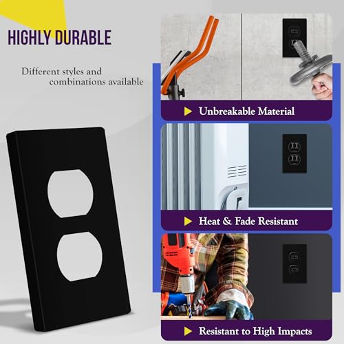 ENERLITES Screwless Duplex Outlet Covers Wall Plate, 1-Gang, 1 Pack, Black - color: Black, size: Screwless