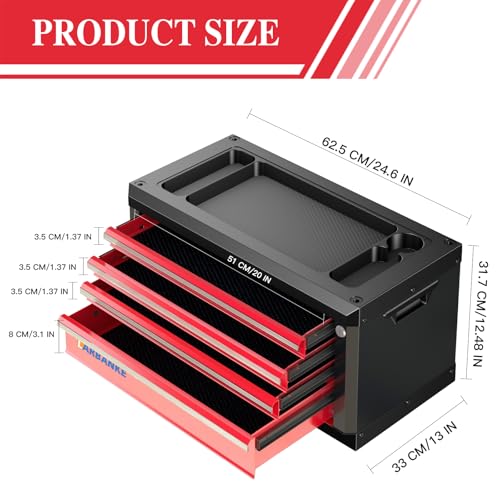 LARBANKE Portable 4-Drawer Tool Chest with Handle,Lockable Tool Box,Red