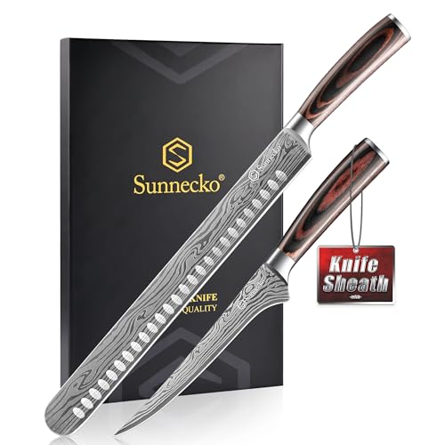 Sunnecko BBQ Carving Knife Set,Slicing and Boning Knife for Meat Cutting - color: 12 inch Carving Knife with 7 inch Boning Knife