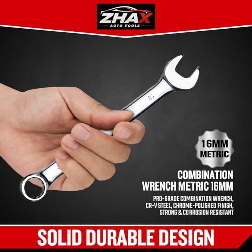 zhax 16mm Metric Combination Wrench, 12 Point Box End, 15 Degree Offset Design, Mirror Polish Finish, Forged CR-V Steel, Hand Tools for Mechanics, Ideal for Auto and Home Repair - size: 16mm