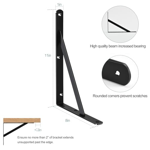 4 Pack L11 x H 8" Black Heavy Duty Shelf Brackets with Screws Metal Shelf Brackets Shelf Support Angle Brackets for Shelves L Brackets Heavy Duty Floating Shelf - size: 11''x8'', style: 4 Pack-Black