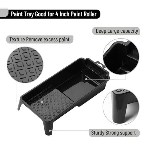 Bates- 4 Inch Paint Tray Set, 22 pcs, 1x 4 Inch Paint Roller Tray, 20x Disposable Plastic Liners & 1x Roller Frame