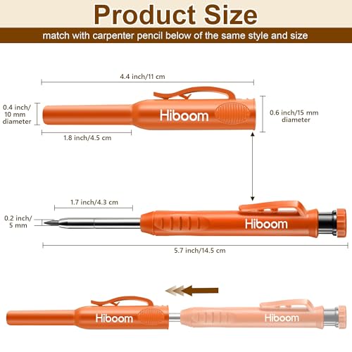 Hiboom 2 Pack Carpenter Pencils with Pencil Cap and 18 Refills, Orange - color: Orange