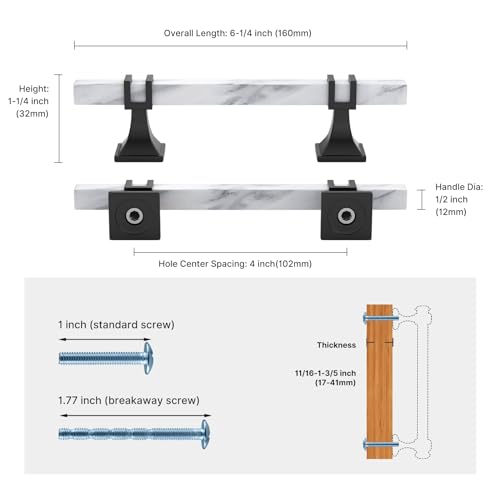10 Pack 3 Inch White Marble Cabinet Pulls, Black Cabinet Handles Marble Grain and Black Pulls, Kitchen Cabinet Handles Square Dresser Drawer Pulls Kitchen Hardware - color: White Marble & Black, size: 3 inch (76mm) Hole Center Pull