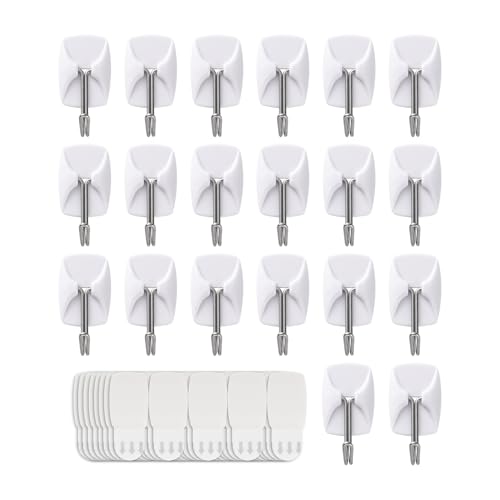 White Wall Hooks for Hanging, 20 Hooks+40 Strips, No Tools, Value Pack (S) - size: Small, style: White-20+40