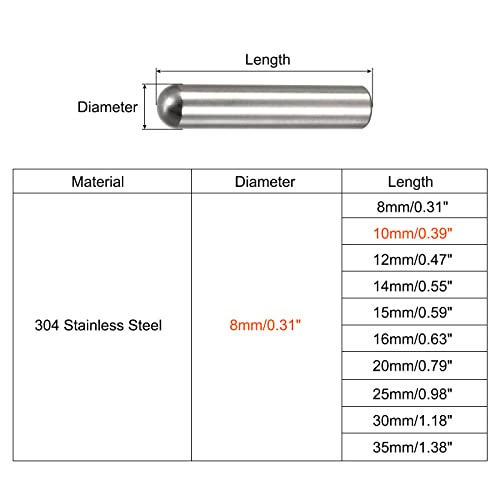 uxcell 8x10mm Dowel Pins, 5pcs 304 Stainless Steel Round Head Flat Chamfered End Dowel Pin Bunk Bed Pins Shelf Pegs Support Shelves Fasten Elements - size: 8x10mm