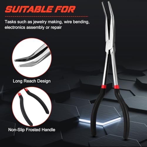 3 Pcs 11 Inch Needle Nose Pliers Set 25° 45° 90° Bent Nose Pliers for Commodity Production, Hardware Bending and Electronic Assembly