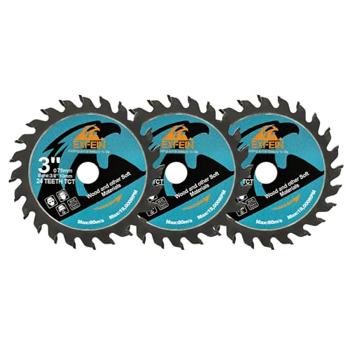 Wood Cutting Disc 3 Inch 3pcs - 24T TCT Carbide Tipped Teeth Compact Circular Saw Blade with 10mm Arbor, General Purpose for Cuttting in Wood Plastic and Composite Materials - size: 75mm