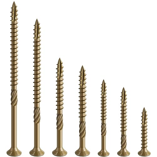 Wensilon #10 * 3" Deck Screws, (137pcs) 2 lbs.Exterior Wood Screws, Rust Resistant epoxy Coated, Bronze, T25 Star Bit - color: Yellow, size: 10*3