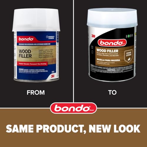 3M Bondo Wood Filler 30 oz (850.49 g) with Bondo Cream Hardner 0.5 oz (14g), Repairs Chips and Cracks in Wood, Sandable, Paintable, and Stainable (WF-QT-ES)