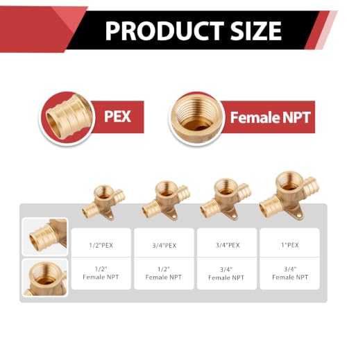 (Pack of 2) EFIELD 1/2" Pex x 1/2" Pex x 1/2" Female NPT Drop-ear Tee