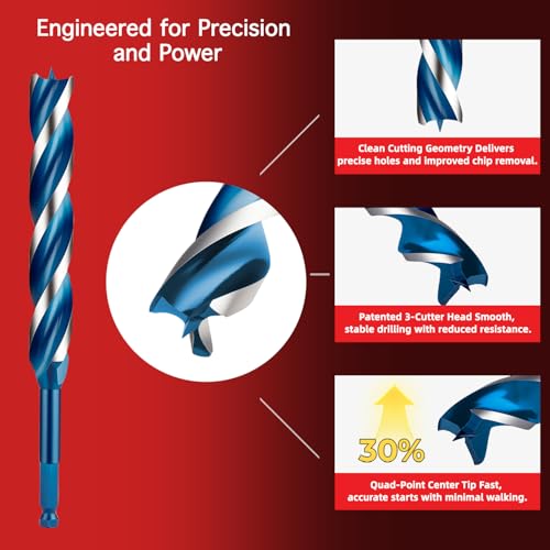 5/8" x 12" Wood Auger Drill Bit – 3-Flute Extra Long Auger Drill Bit for Wood, High Carbon Steel 3/8" Shank with Protective Storage Tube - size: 5/8" x 12"