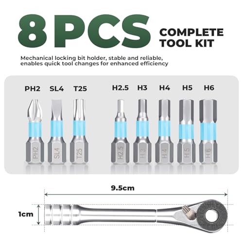 ROCKBROS Bike Repair Tool Kit, Portable 72-Tooth Ratchet Set with 8 S2 Bits