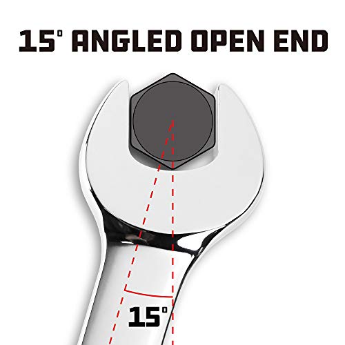 Powerbuilt 15/16-Inch Combination Wrench, SAE 12 Point Double Ended Box and Open End, Polished, 15 Degree Offset - 644150 - size: 15/16"