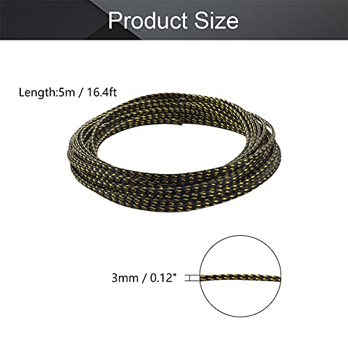 Othmro 5m/16.4ft PET Expandable Braid Cable Sleeving Flexible Wire Mesh Sleeve Black Gold,for Power Cord Audio Video Cables Protecting from Pets Chewing - color: Black Gold, size: 3mmx5m