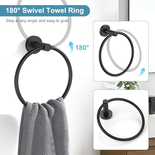 TQKAG 8-Pieces Bathroom Hardware Set, Matte Black Bath Towel Bar Set 23.6" - color: Matte Black, size: 8-Pieces Set