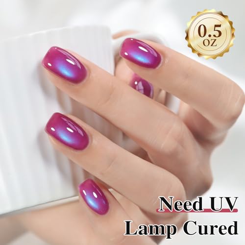 Double Rhythm Jelly Glass Cat Eye Gel Polish with Magnet 15ML Holographic Glitter Shimmer Translucent Sheer Color Magnetic Nail Polish Salon DIY at Home (Dark Navy-MC1268) - color: Aurora Blue Lavender