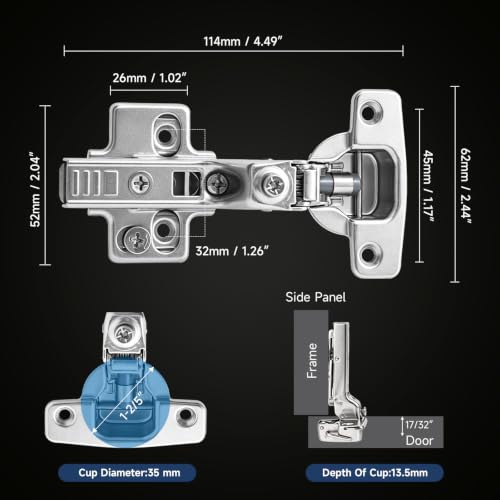 10 Pack Frameless Half Overlay Soft Close Cabinet Hinges,4D Adjustable with Speed Control, Clip‑On Concealed Hinges,105° Opening, Stainless Steel for Kitchen Cabinets - size: Half Overlay