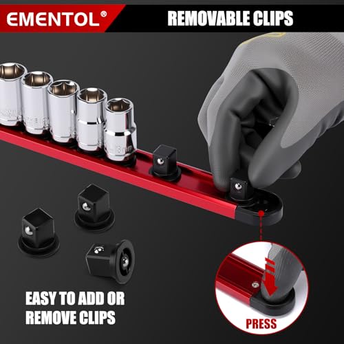 EMENTOL 8-Piece Magnetic Socket Organizer and Screwdriver Organizer Set, 6-Piece Detachable Trays for 1/4", 3/8", 1/2" Sockets & 2-Piece Screwdriver and Wrench Holder, Aluminum Alloy Storage for Tools - size: 8-Piece Set