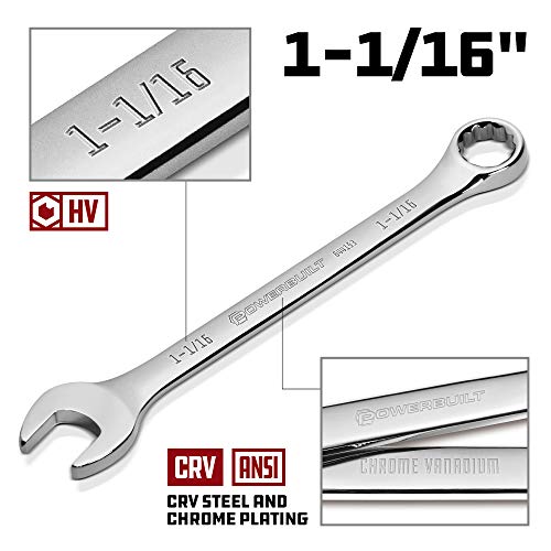 Powerbuilt 1-1/16-Inch SAE Combination Wrench, 12 Point Double Ended Box and Open End, 15 Degree Offset Polished - 644153 - size: 1-1/16"
