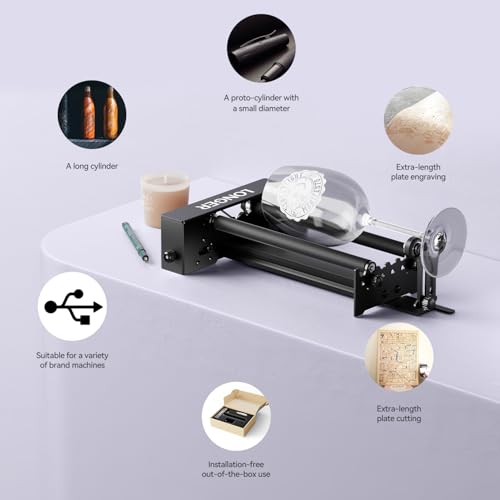 Longer Rotary Roller Series,with Bracket, Y-Axis 360° Rotation for Laser Engraver Engraving Cylindrical Objects Tumblers Cans Cups Bottles, Compatible with 99% of Laser Engraver,Size 268 * 184 * 60mm - size: 268 * 184 * 60mm