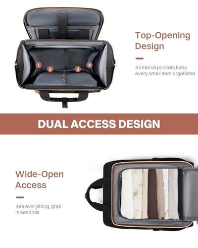 Rolling Puffer Backpack for Women, Travel Backpack with Wheels, 16 Inch Wheeled Laptop Backpck, Dual-Opening Design Overnight College Underseat Carry on Luggage, Roller Business Work Bag, Black Brown - color: Black Brown