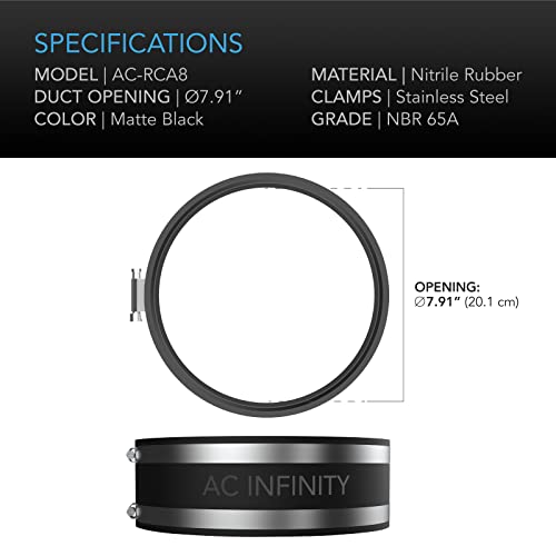 AC Infinity Noise Reduction Clamp 8-Inch, Duct Coupler. - size: 8 Inch