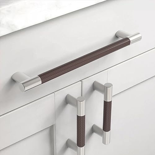 Brown & Nickel Knurled Cabinet Handles Kitchen Pulls 7 Inch 10 Pack - color: Brown and Nickel, size: 7" Hole Center